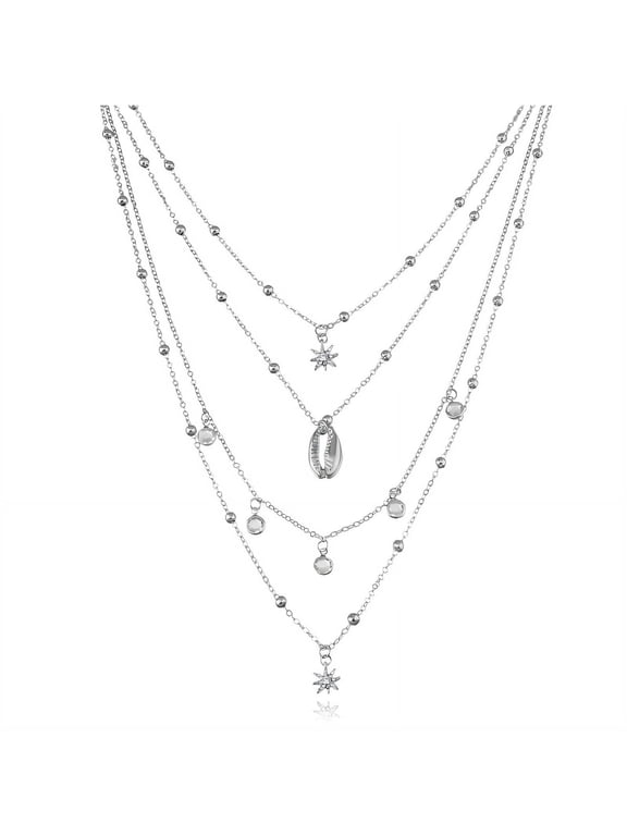 2026 New Layered Necklaces for Women,Flexible Pendant Swing Long Necklaces for Women,Intricate Chain Contours Necklaces for Women,Silver