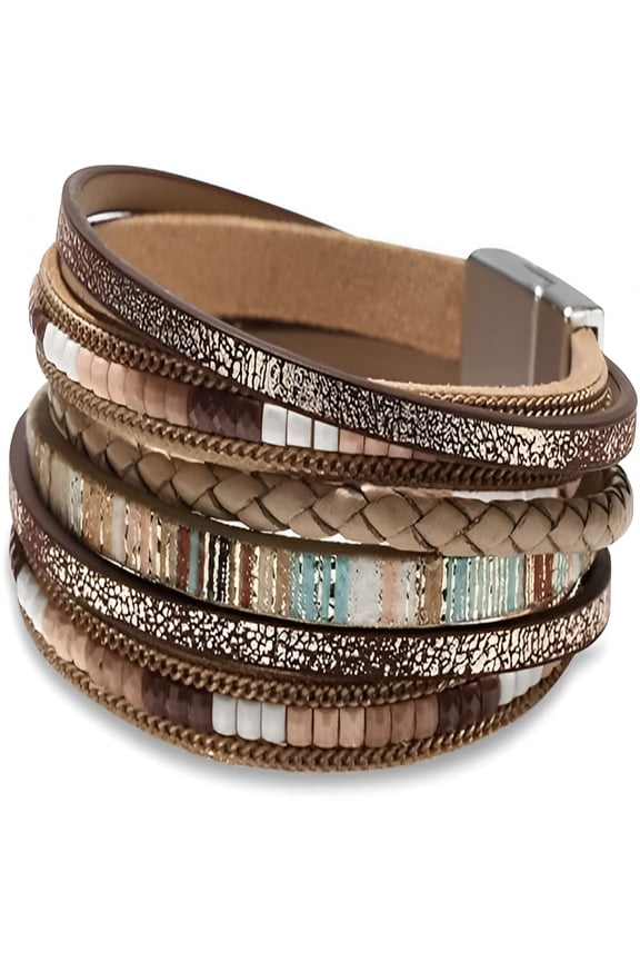 2026 New Leather Wrap Bracelets for Women, Boho Leopard Multi-Layer Crystal Beads Cuff Bracelet for Party,Wedding,Daily,Gift Jewelry