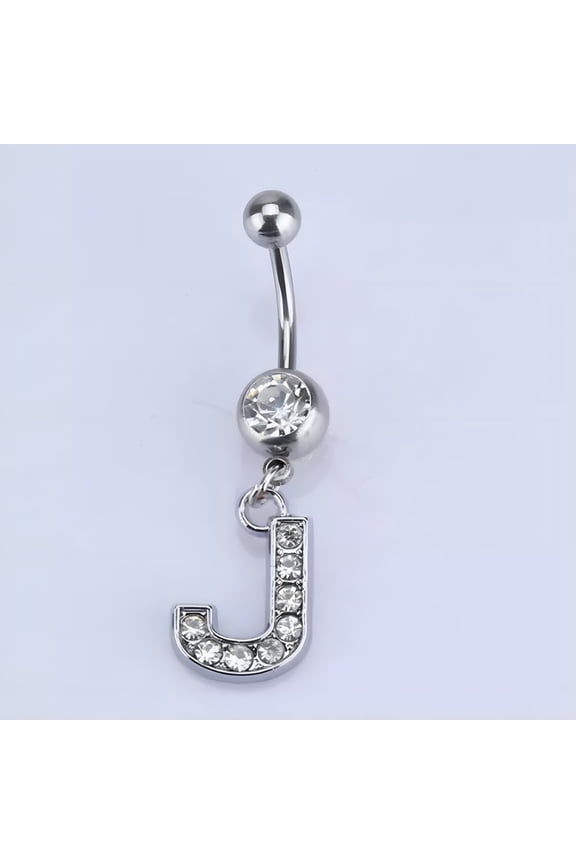2026 New Letters A-Z Charming Body Piercing Crystal Rhinestone Navel Belly Button Ring for Beach Parties, Summer Outfits, Casual Wear, Body Jewelry Enthusiasts, Festival Fashion