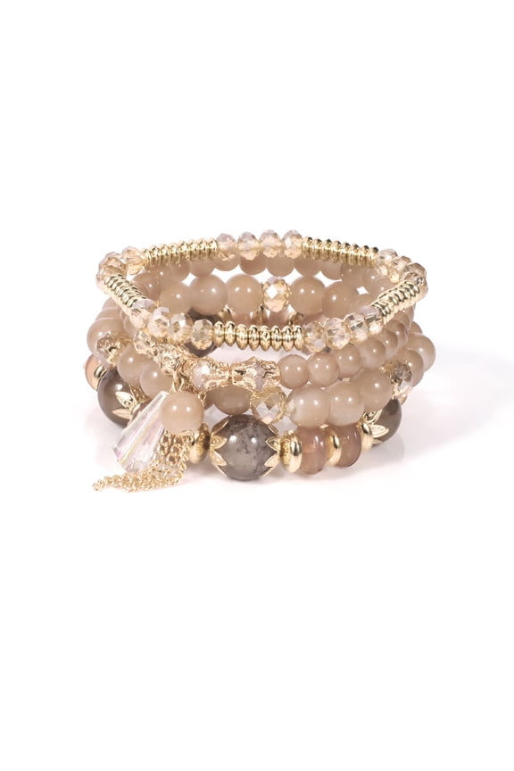 2026 New Light Brown Color Bead Bracelet Crystal Bracelet 4-Piece Set for Casual Wear, Layering, Gifting, Everyday Accessories, Fashion.