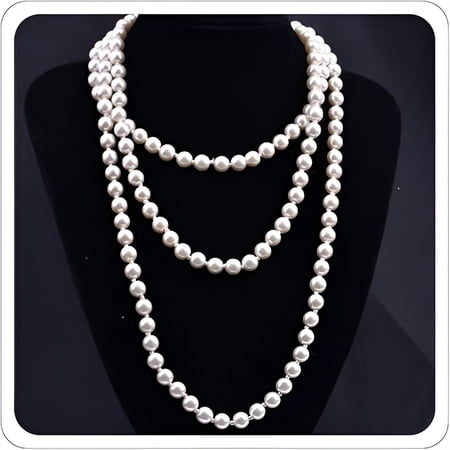 DESIGNICE 2026 New Long Pearl Necklaces for Women Faux Pearl Dangle Necklace Chunky Bead Layered Pearl Necklace Wedding Bridal 60" Pearl Necklace 1920S Gatsby Costume Jewelry