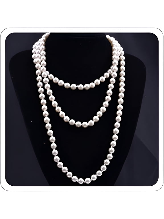 2026 New Long Pearl Necklaces for Women Faux Pearl Dangle Necklace Chunky Bead Layered Pearl Necklace Wedding Bridal 60" Pearl Necklace 1920S Gatsby Costume Jewelry