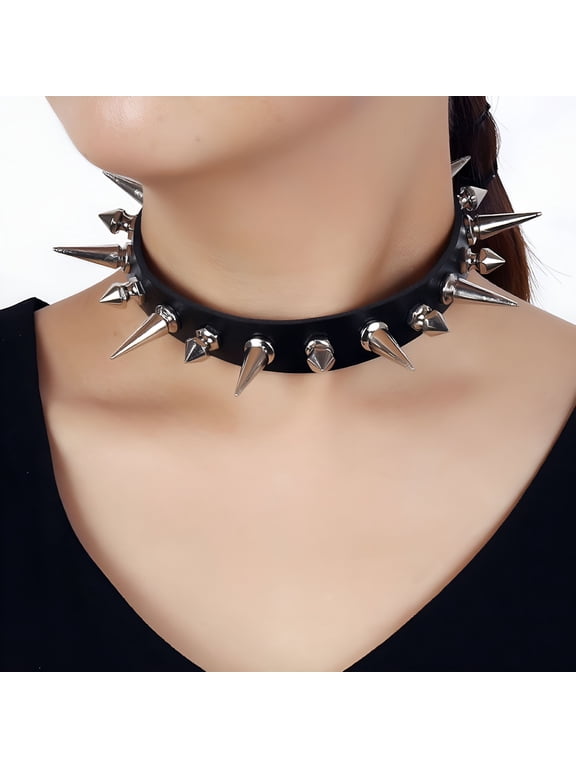 2026 New Long Spike Choker Punk Faux Leather Collar Goth Style Necklace Accessories for Party, Cosplay, Festival, Casual, Club
