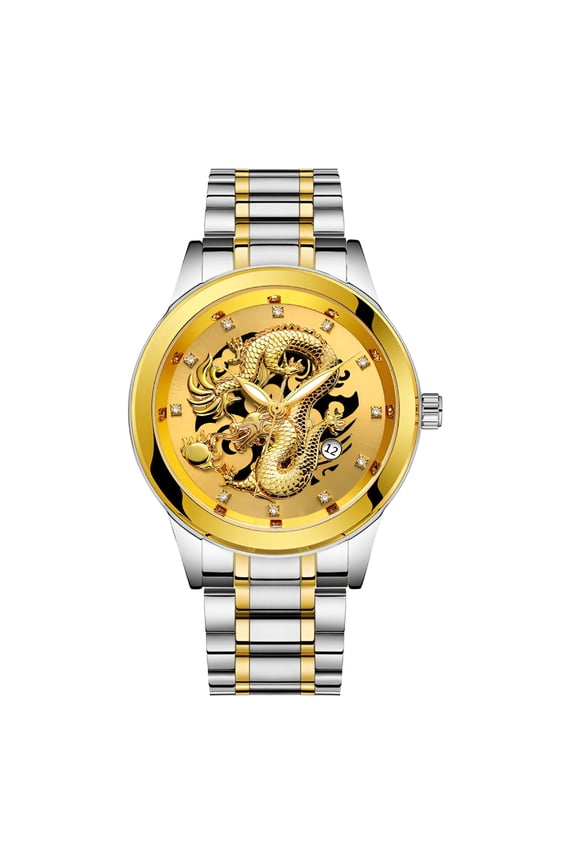 2026 New Men'S Watch Gold Dragon Sculpture Quartz Watch Luxury Men Steel Wristwatch for Daily Wear,Office,Party,Formal,Casual
