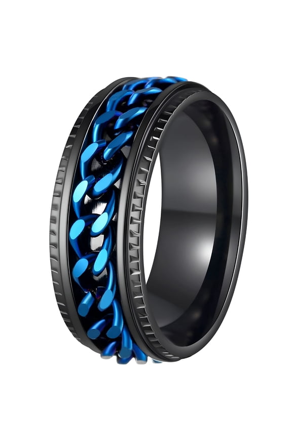 2026 New Mens Fidget Rings Anxiety Rings for Men Womens Chain Spinner Rings for Adults Titanium Steel Ring Black Blue Size 10, for Stress Relief, Focus, Daily Wear, Relaxation.