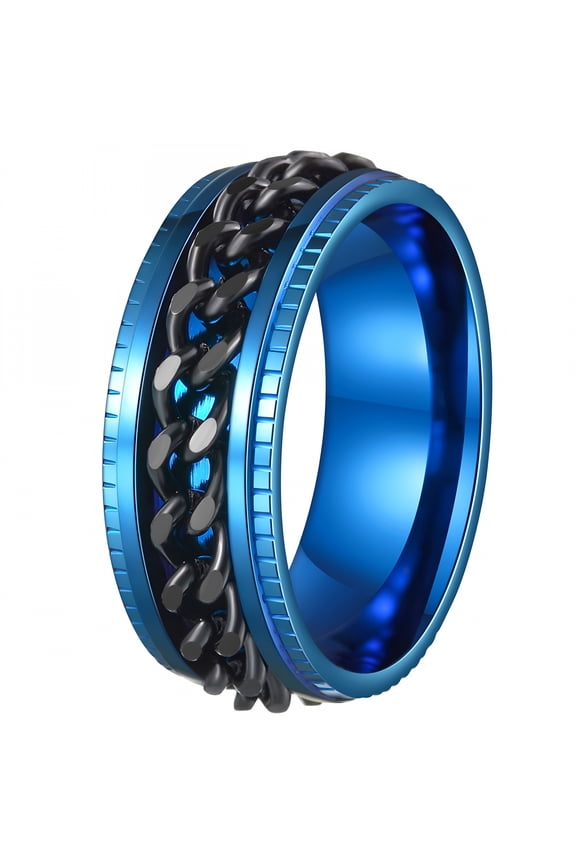 2026 New Mens Fidget Rings Anxiety Rings for Men Womens Chain Spinner Rings for Adults Titanium Steel Ring for Daily Wear,Work,Parties,Relaxation,Stress Relief,Blue Black Size 9
