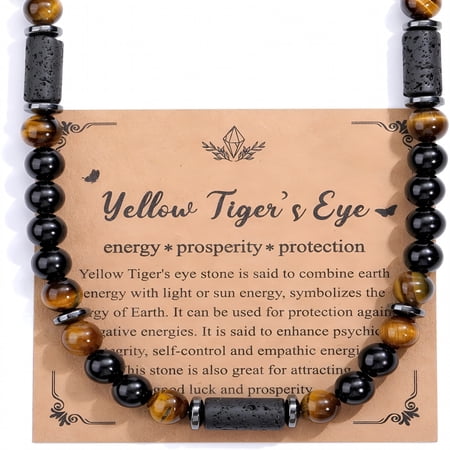 DESIGNICE 2026 New Mens Necklace Mens Jewelry Obsidian Tiger Eye Hematite Black Lava Beaded Necklace for Men,Anxiety Necklace for Stress Relief,Gifts for Women Crystal Jewelry