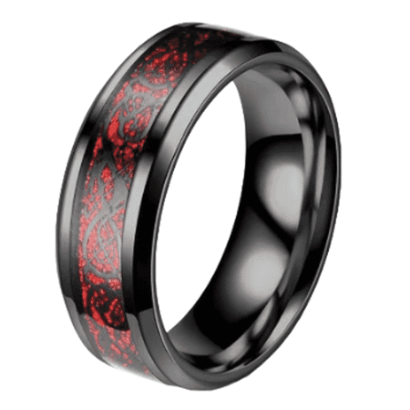 DESIGNICE 2026 New Mens Rings,Bold Red and Black Color Design Stainless Steel Rings,Unique Dragon Engraving Tungsten Rings for Women,Minimalist Stainless Steel Rings for Men,9