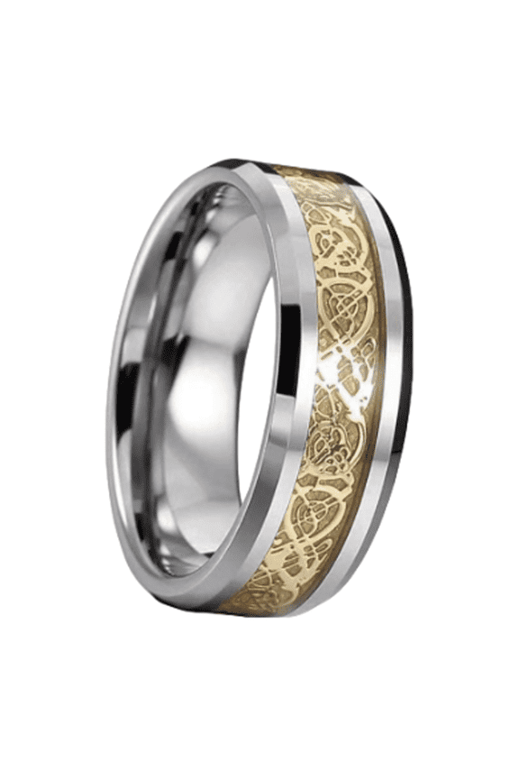 2026 New Mens Rings,Eye Catching Steel Gold Color Combo Stainless Steel Rings,Detailed Dragon Engraving Tungsten Rings for Women,Sleek Inspired Stainless Steel Rings for Men,12