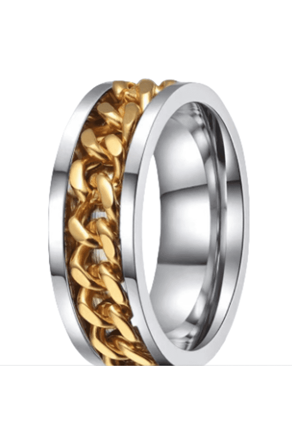 2026 New Mens Rings Modern Gold Plated Chain Design Stainless Steel Rings Feature Tungsten Rings for Women Trendy Stainless Steel Rings for Men for Casual Party Work 12