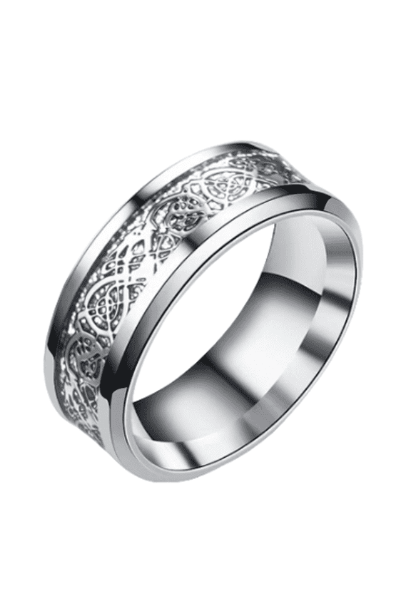 2026 New Mens Rings,Silver Base with Silver Plate Stainless Steel Rings,Dragon Pattern Engraving Tungsten Rings for Women,12