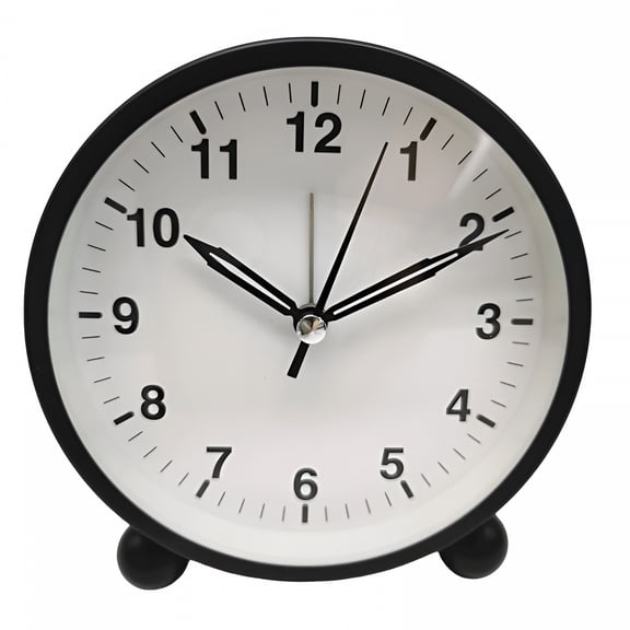 DESIGNICE 2026 New Metal Case Round Clock Battery Powered Bedroom Quartz Loud Alarm Clock Table Decoration,Black (Without Battery)