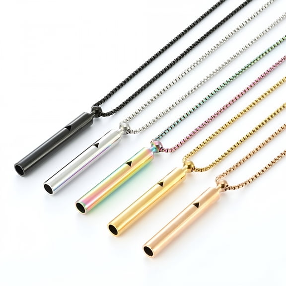 DESIGNICE 2026 New Mindful Breathing Whistle Necklace Stainless Steel Anxiety Reduction Necklace Stress and Panic Relief Necklace Adjustable Length Meditation Inner Peace Necklace Silver