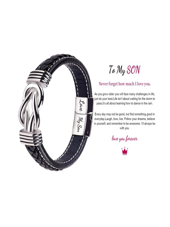 2026 New Mother and Son Forever Linked Together Braided Leather Bracelet,Men Stainless Steel Interlocking Inspirational Wristband,Son Graduation Birthday Gift From Mom