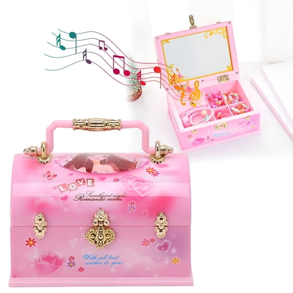 DESIGNICE 2026 New Musical Jewellery Box-Girls Sweet Treasure Chest Musical Jewellery Box-Mirror Dancing Ballerina Figurine Design Musical Box for Kids Necklace Bracelet