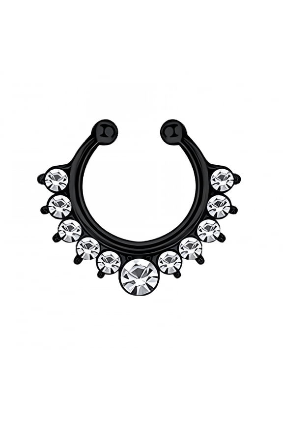2026 New Nose Jewelry Fake Septum Nose Rings Hoop Stainless Steel Faux Lip Ear Nose Septum Ring Non Piercing Clip on Nose Hoop Rings Body Piercing Jewelry Black