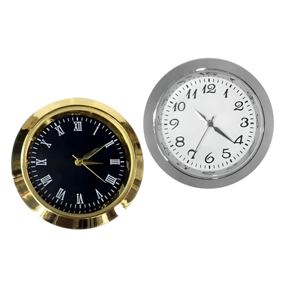 DESIGNICE 2026 New Pack of 2 1-7/16" Round Clock Insert Fit Diameter 1-3/8" Hole Metal Mini Clock Easy to Read Clock Fit Up Clock Replacement Parts