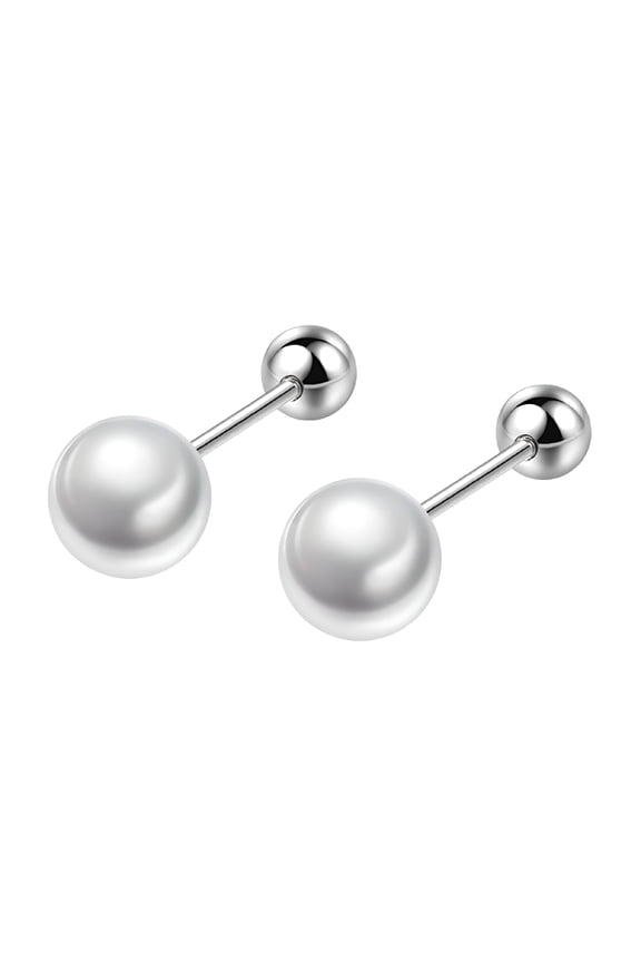 2026 New Pearl Stud Earrings, Screw Back Ball Earrings Surgical Steel Posts Cute Earrings for Party, Wedding, Casual, Gift, Everyday - 8Mm