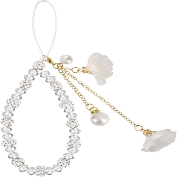DESIGNICE 2026 New Phone Charm String Phone Chain Strap Cute Keychains Beaded Phone Strap Cell Phone Charms Beaded Lanyard Kawaii Creative Crystal Flower Pendant for Phone,Bag,Keys,Backpack,White