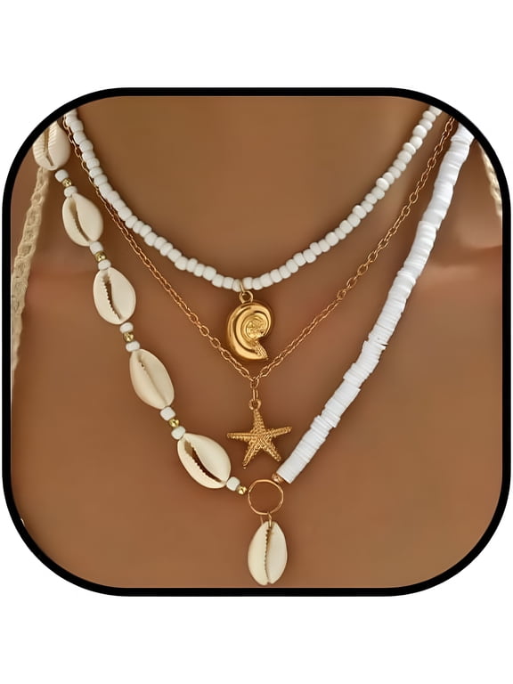 2026 New Puka Shell Necklace Starfish Necklace Seashell Choker Necklaces for Women Beach Vacation Essentials Summer Outfits for Women Boho Western Beach Surfer Jewelry