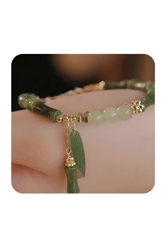2026 New Retro Green Joint Bracelet,Bracelet for Women,Natural Jade Stone Bracelet Fashionable and Versatile Beaded Joint Bracelet,Small and Fresh Jade Bracelet for Women
