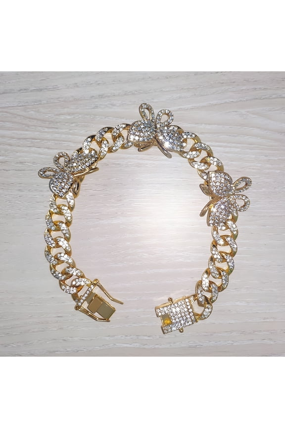 2026 New Rhinestone Butterfly Ankle Bracelet Cuban Link Chain Anklets for Women Wide Foot Bracelets Beach Jewelry