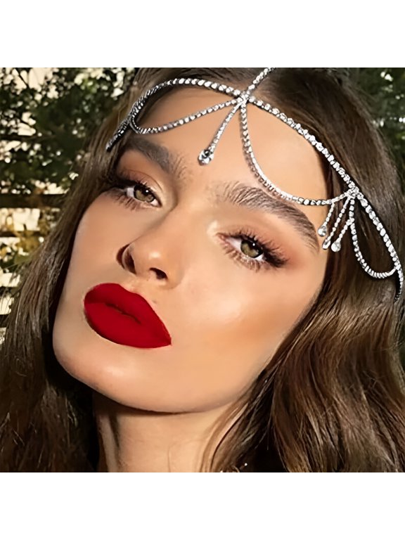 2026 New Rhinestone Head Chain Silver Crystal Tassel Wedding Headpiece Chains Sparkly Bridal Forehead Hair Dress Halloween Prom Jewelry Accessories for Women and Girls