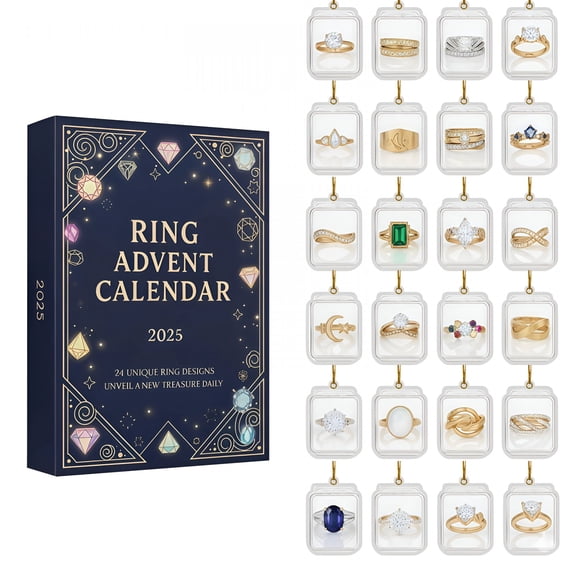 DESIGNICE 2026 New Ring Advent Calendarwith 24 Unique Ring Designs Jewelry Gift Set for Daily Surprises and Holiday Countdown for Birthday,Holiday,Party,Gift 2D