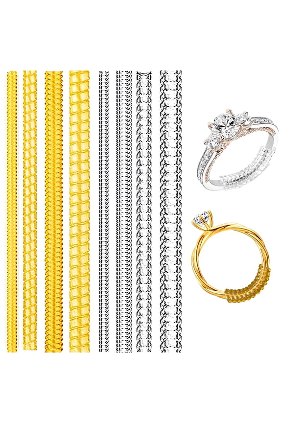 2026 New Ring Sizers for Loose Rings 8Pcs Clear Ring Adjuster for Loose Rings Adult Rings Guards,Gold Silicone Ring Tightener,Invisible Metal Ring Reducer Spacer 3Sizes Round Flat Spiral