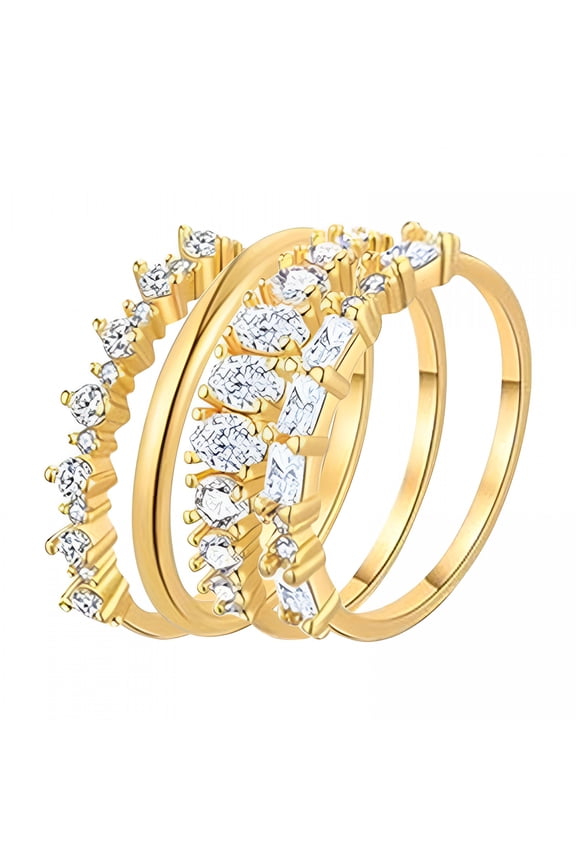 2026 New Ring for Women 925 Silver 14K Gold Rings Gold Plated Inlaid Zircon Four Piece Women'S Ring Set, Stackable Gold Rings Gold Plated Stackable Zircon Thumb Rings