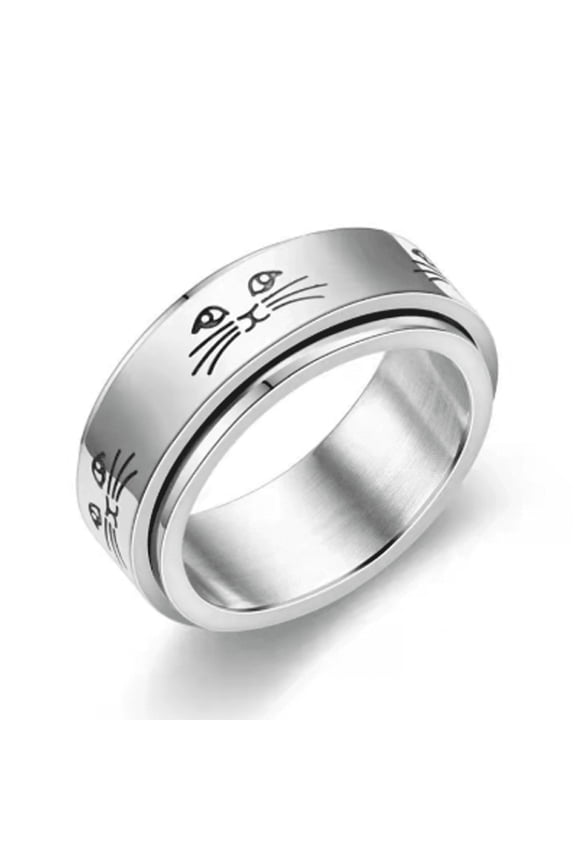 2026 New Rings for Women Fashionable and Minimalist Style Stainless Steel Rings for Women Rotating Stress Relief Design Fidget Ring for Daily Wear Work Party Cat 10