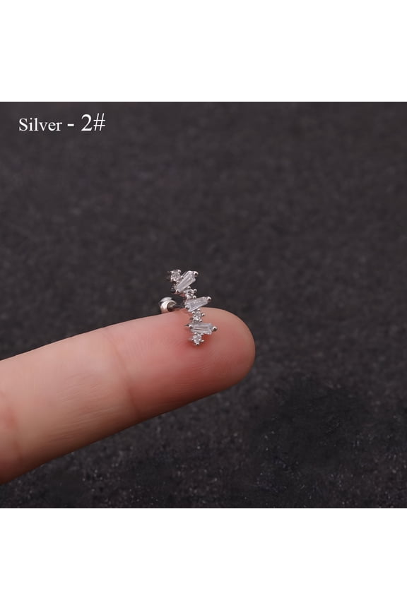 2026 New Rose Curved Cz Cartilage Stud Helix Rook Conch Screw Back Earring 10G Stainless Steel Ear Piercing Jewelry for Party,Everyday,Concert,Photoshoot