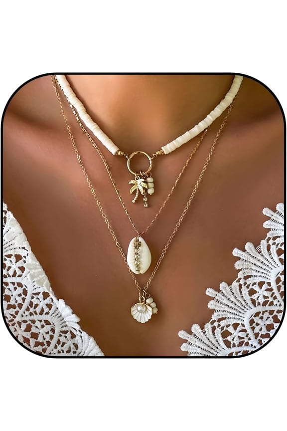 2026 New Shell Necklace for Women Seashell Necklace Pearl Charm Necklace Shell Starfish Beaded Necklace Boho Summer Surfer Necklace Beach Essentials Summer Outfits for Women
