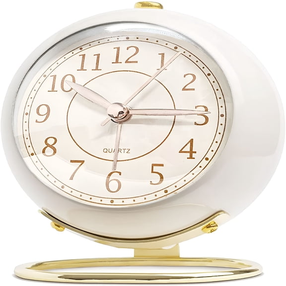 DESIGNICE 2026 New Small Table Clocks,Classic Silent Non-Ticking Tabletop Kids Room Analog Alarm Clock Battery Operated Desk Clock with Backlight Hd Glass for Bedroom Living Room Kitchen Decor(White)