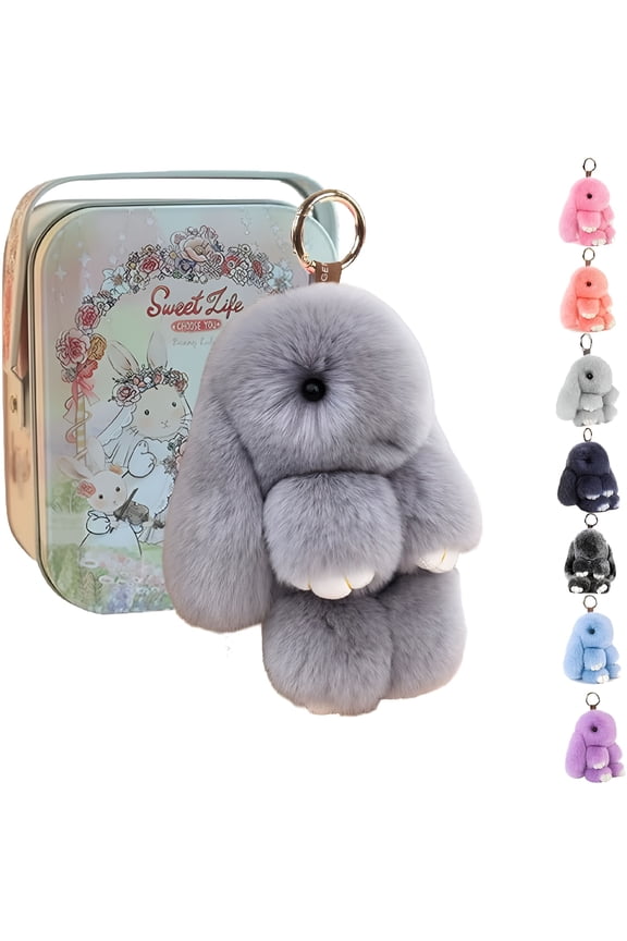 2026 New Soft Bunny Keychain,Cute Keychain with Tin,Handmade Soft Pompom Charms for Bags,Bunny Keychain with Tin for Backpack, Purse, Keys, Gifts, School Bag, Travel Accessories