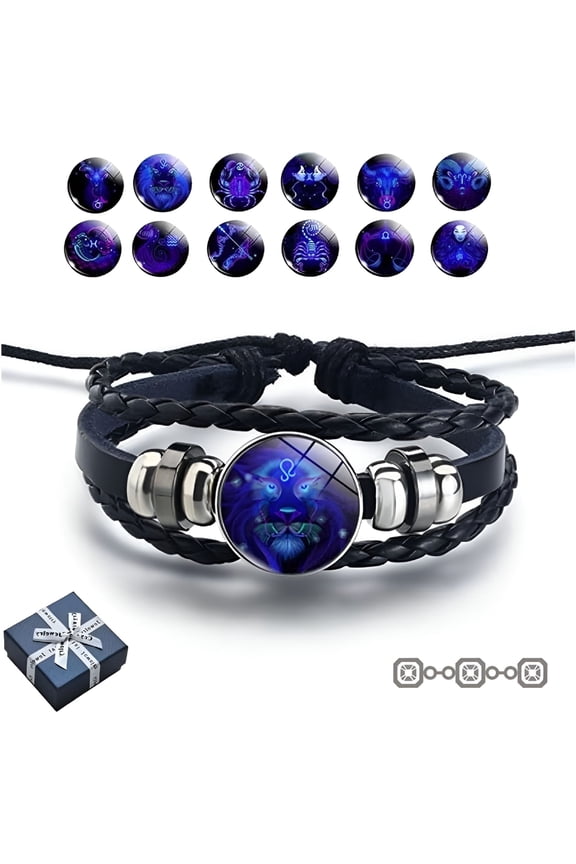 2026 New Spirilet Bracelets for Women and Men,Zodiac Signs Spirit Bracelets,Zodiac Signs Spirit Bangle,Multilayer Adjustable 12 Constellations Pu Leather Zodiac Bangle Unisex (Leo)