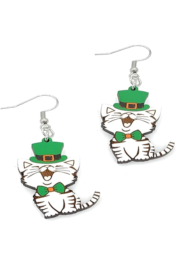 2026 New St. Patrick'S Day Earrings Irish Shamrock Rainbow Wood Dangle Drop Earrings Handmade Green Clover Cat Dog Wooden Earrings for Women Holiday Good Lucky Jewelry Gift