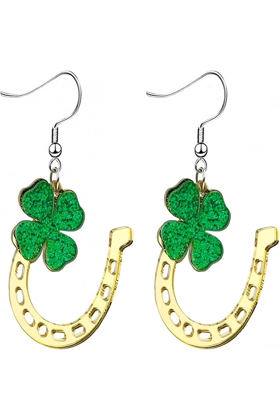 2026 New St. Patrick'S Day Earrings for Women,Irish Shamrock Acrylic Dangle Earrings,Green Hat Clover Horseshoe Drop Earrings for Irish Festival