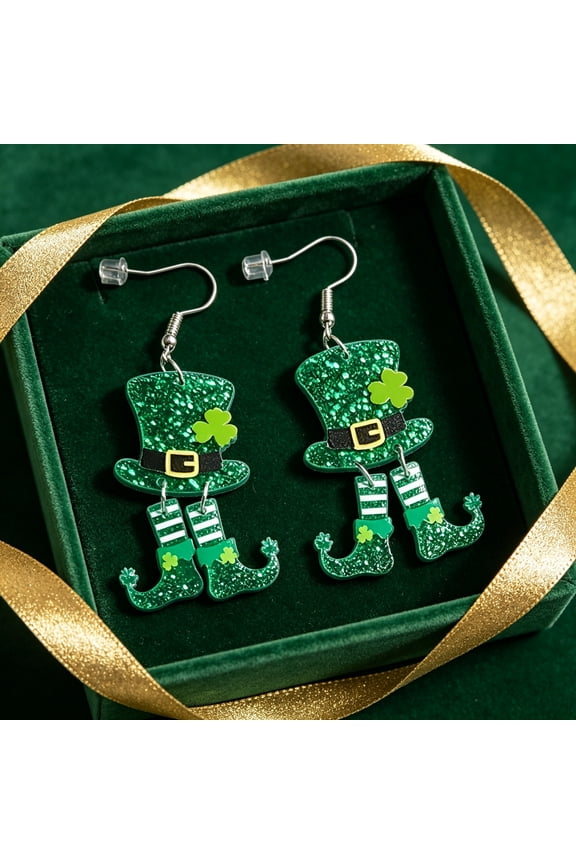 2026 New St.Patrick'S Day Shamrock Dinosaur Drop Dangel Earrings Irish Acrylic Earrings Green Clover Good Luck Charm for Women Jewelry Gift Hat Cutie Animals Celebrate Creative