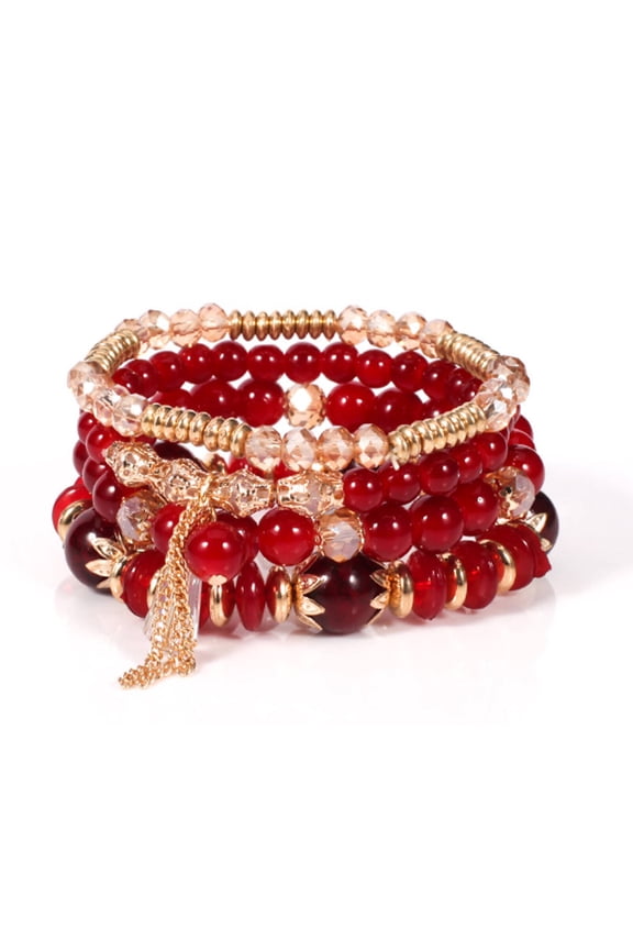 2026 New Stackable Bead Bracelets Ethnic Inspired Agate Chain Charm Bracelets Textured Stone Beaded Bracelets for Casual Party Gift Red
