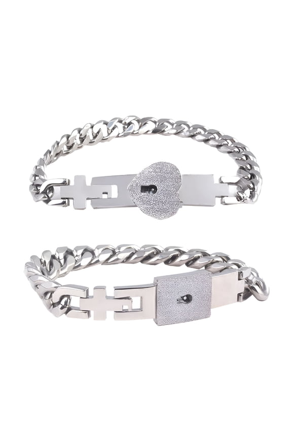 2026 New Stainless Steel Couple Bracelet Heart Lock Bangle (Silver) for Romantic Gifts, Anniversaries, Date Nights, Couple Accessories, Special Occasions, Valentine'S Day
