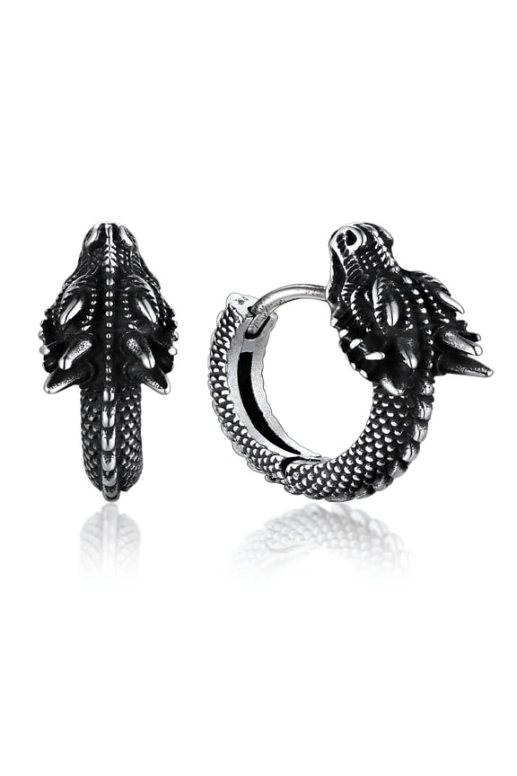 2026 New Stainless Steel Dragon Huggie Hoop Earrings for Men Women Punk Cool Hoop Earrings Jewelry Gift for Halloween Christmas Birthday