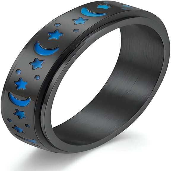 DESIGNICE 2026 New Stainless Steel Spinner Ring Luminous Glow Moon and Star Fidget Stress Relief Anxiety Rings for Women Men for Party,Everyday,Gift Size 5-12