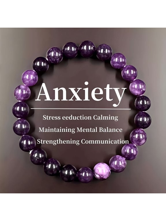 2026 New Stress Relief Anxiety Bracelet,Purple Stone Adjustable Elastic String Bracelet Stone Mantra Bracelets for Women Natural Beaded Birthday Gifts Inspirational Bracelet for Men