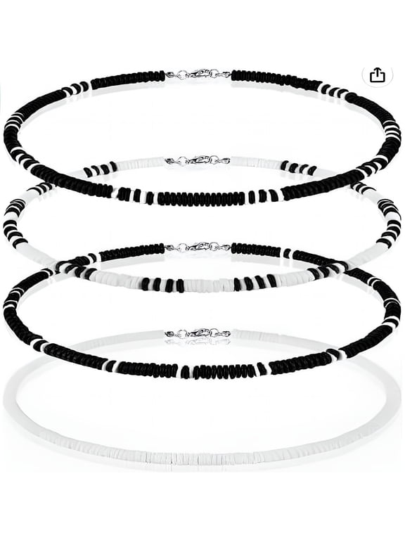 2026 New Surfer Necklace for Men Puka Shell Necklace Men Sea Shell Necklace Clam Chip Choker Hawaiian Beach Shell Bead Necklace Pookah Shells Choker Necklace Trendy 14.0 Inches