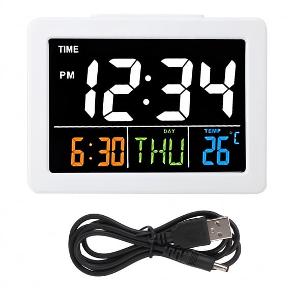 DESIGNICE 2026 New Temperature&Date Display,Desktop Clock with Enhanced Visibility White Large Screen Lcd Alarm Clock for Office Desk, Bedroom, Study, Home Office, Kitchen, Time Management
