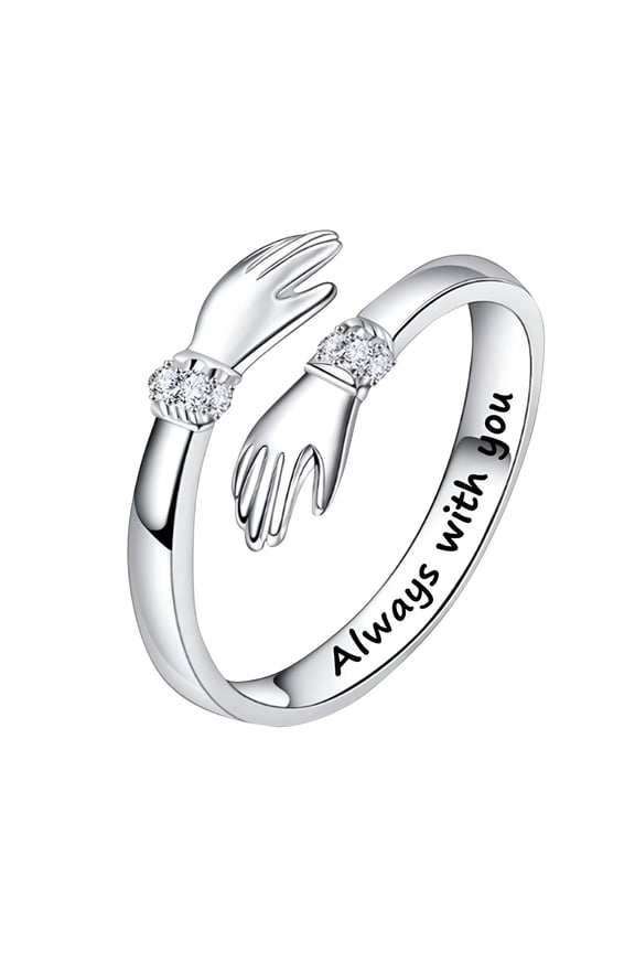 2026 New Thumb Ring Silver Hug Rings Adjustable Hug Ring for Hugging Letter Rhinestone Ring for Casual,Party,Friendship,Gift,Date