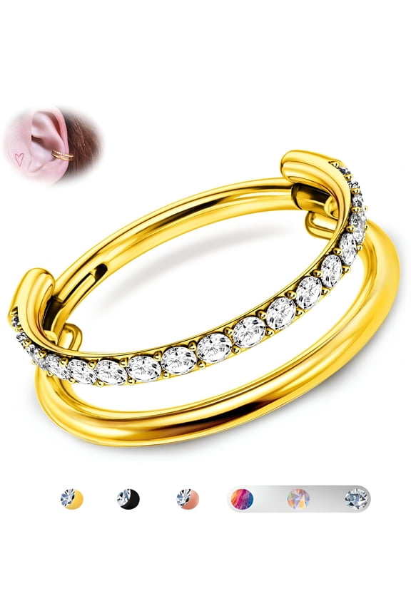 2026 New Titanium Cartilage Earring Hoop Stacked Clicker 16G Cz Double/Triple Septum Rings Conch Piercing Jewelry Tragus Daith Helix Earrings Nose Rings Hoops for Women 8Mm 10Mm 12Mm