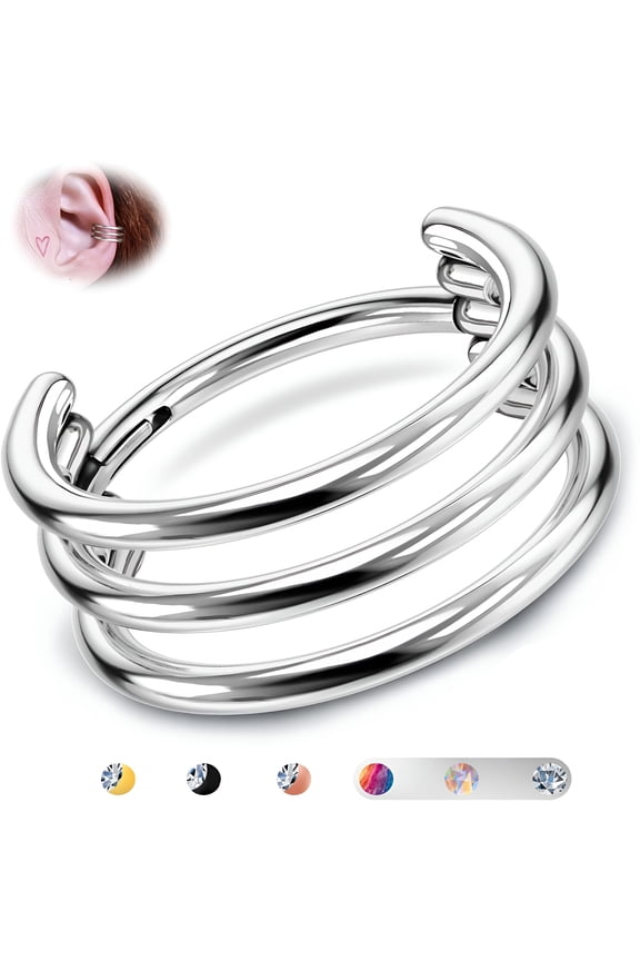 2026 New Titanium Cartilage Earring Hoop Stacked Clicker 16G Cz Double/Triple Septum Rings Conch Piercing Jewelry Tragus Daith Helix Earrings Hoops for Women Silver/Gold 8Mm 10Mm 12Mm