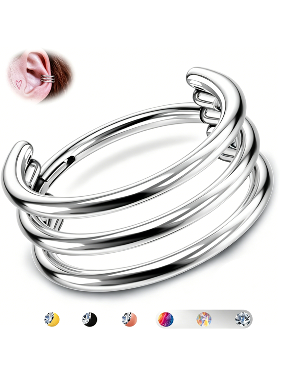 Titanium Cartilage Earring Hoop Stacked Clicker 16G Cz Double/Triple Septum Rings Conch Piercing Jewelry Tragus Daith Helix Nose Rings Hoops for Women Silver/Gold Plated 8Mm 10Mm 12Mm